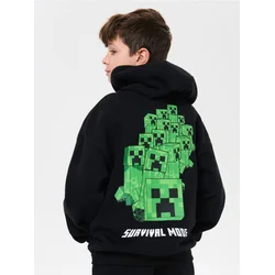 Sinsay - Dukserica na rajsferšlus sa kapuljačom Minecraft - crno