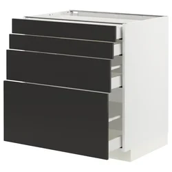 METOD / MAXIMERA Podni element 4 fronta/4 fioke, bela/Nickebo boja antracita, mat, 80x60 cm