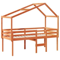 Vidaxl Visoka postelja s streho voščeno rjava 90x190 cm trdna borovina