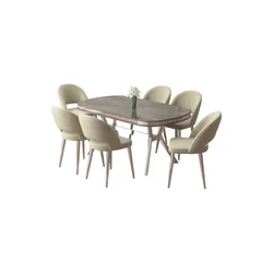 Hanah Home trpezarijski set Jita, sto i 6 stolica, antracit ploča Irony, hromirane noge, krem tkanina Babyface