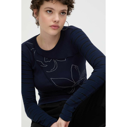 Majica z dolgimi rokavi Desigual ženski, mornarsko modra barva