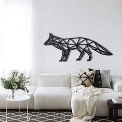 WallXpert metalni zidni ukras 5061, geometrijska lisica, 75 x 31 cm, crni