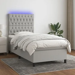 Vidaxl Box spring postelja z vzmetnico LED sv. siva 100x200 cm blago