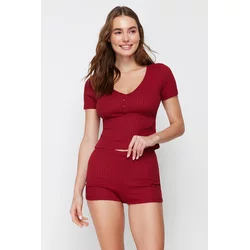 Trendyol Claret Red Button Detailed Corded Knitted Pajama Set
