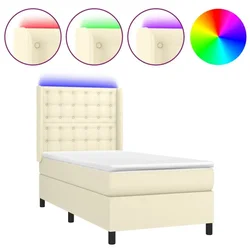 Vidaxl Box spring postelja z vzmetnico LED krem 90x190 cm umetno usnje