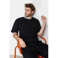 Trendyol Limited Edition Basic Black Relaxed/Comfortable Fit Short Sleeve Texture Pique T-Shirt