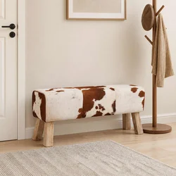 vidaXL klop 110 x 30 x 45 cm Pravo usnje Rjava in bela