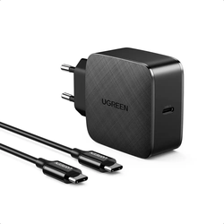 Ugreen CD217 omrežni polnilnik, 65 W, USB-C (črn) + kabel USB-C do USB-C, 2 m (črn)