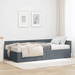 Kutni krevetni okvir s madracem Ostalo 2 pcs Siva Baršun