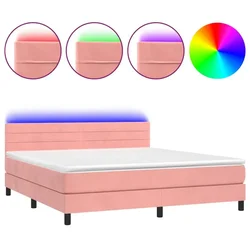 Vidaxl Box spring postelja z vzmetnico LED roza 160x200 cm žamet