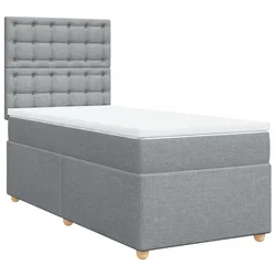 Vidaxl Box spring postelja z vzmetnico svetlo siv 100x200 cm blago