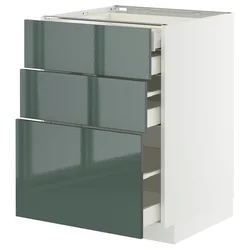 METOD / MAXIMERA Pod.elem.3front/2dnj/1srd/1vis.fiok, bela/Kallarp tamna sivozelena visokog sjaja, 60x60 cm