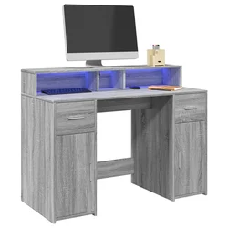 Radni stol s LED svjetlima siva boja hrasta 120x55x91 cm drveni