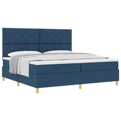 Vidaxl Postelja z vzmetnico z vzglavjem Modra 200 x 200 cm blago