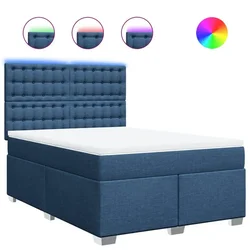 Vidaxl Box spring postelja z vzmetnico modra 140x200 cm blago