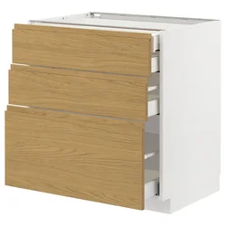 METOD / MAXIMERA Pod.elem.3front/2dnj/1srd/1vis.fiok, bela/Voxtorp im. hrastovine, 80x60 cm