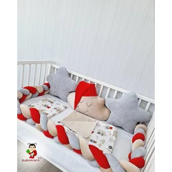 Bubamara037 Set za krevetac sa ogradicom od pletenica, 120x60cm, Sivo-crveni