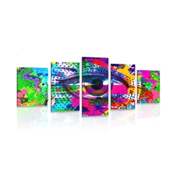 5-delna slika človeško oko v stilu pop art - 150x75