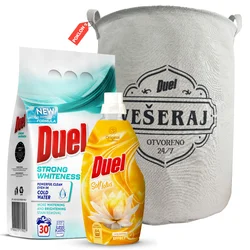 Duel Strong Whiteness Praškasti deterdžent 2.7kg + Omekšivač Soft Lotus 1.6l, Poklon korpa vešeraj