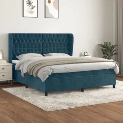 Box spring postelja z vzmetnico temno modra 180x200 cm žamet