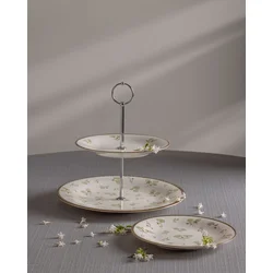 Madame Coco Set desertnih tanjira Fleur, Sa stalkom za kolače, 7 delova, Beli
