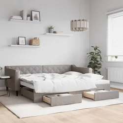 shumee Izvlečna dnevna postelja s predali taupe 90x200 cm blago