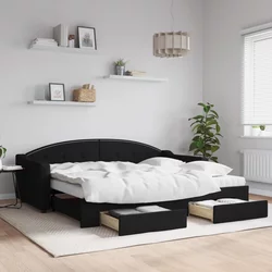 vidaXL Izvlečna dnevna postelja s predali črna 90x200 cm blago