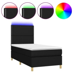 Krevet box spring s madracem LED crni 90x200 cm od tkanine