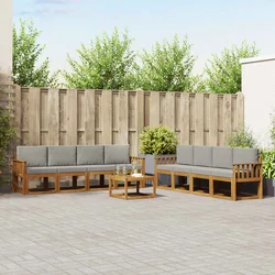 Set vanjskih sofa 9 kom. Prirodna i svijetlo siva