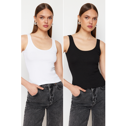 Trendyol Black and White Fitted Pool Neck Ribbed Flexible Knit Undershirt