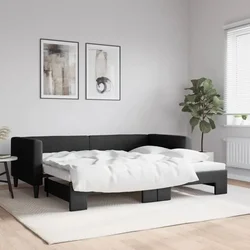 Dnevni krevet na razvlačenje crni 90 x 190 cm od tkanine