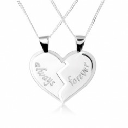 Ogrlica od srebra 925, dupli privjesak - prepolovljeno srce, natpis "always" i "forever"
