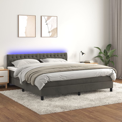 shumee Box spring postelja z vzmetnico LED temno siva 180x200 cm žamet
