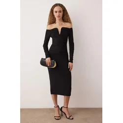 Trendyol Milla ženska haljina Carmen Collar Knitted Tpraw25El00073, crna