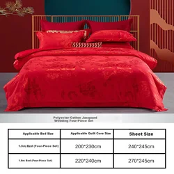 Shuixingjiafang Komplet posteljina, 4 dela, 220x240cm, Crvena