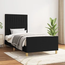 Vidaxl Posteljni okvir z vzglavjem črn 100x200 cm blago