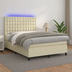 Krevet box spring s madracem LED krem 140x190cm od umjetne kože