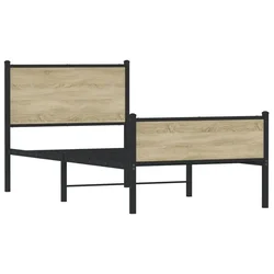 Vidaxl Kovinski posteljni okvir brez vzmetnice sonoma hrast 100x190 cm