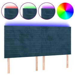 Vidaxl LED posteljno vzglavje temno modro 180x5x118/128 cm žamet