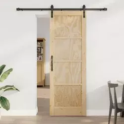 Klizna vrata Prirodna i crna 73,5 x 211 cm Masivna borovina