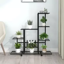 Stalak za cvijeće s kotačima 94,5 x 25 x 92,5 cm crni metalni