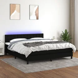 shumee Box spring postelja z vzmetnico LED črna 180x200 cm blago