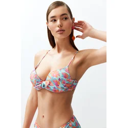 Trendyol Floral Patterned Balconette Tie-Up Push Up Bikini Top