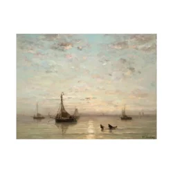 Canvas Slika na platnu Fishing Boats At Sunset, Hendrik Willem Mesdag, 100 x 75 cm