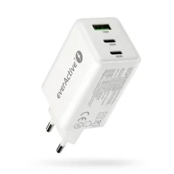 EAV polnilnik GaN, 1x USB, 2x USB-C, Quick Charge 4+, 65W, bel
