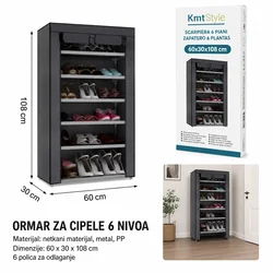 KMT Cipelarnik, 60x30x108 cm, Crni