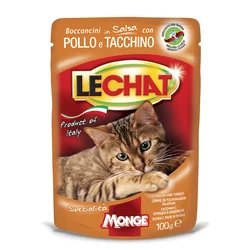 LeChat Vlažna hrana za mačke, Piletina i ćuretina u sosu, 100g