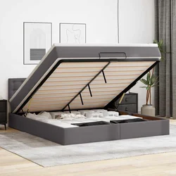 Otomanski krevet s madracima i LED sivi 180x200 cm umjetna koža