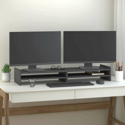 Stalak za monitor sivi 100x27x15 cm od masivne borovine