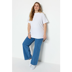 Trendyol Curve White Navy Blue Ribbed Collar Boyfriend Knitted T-shirt